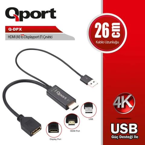 Qport Q-Dpx Hdmı(M) To Dısplayport(F) &Ccedil;evirici