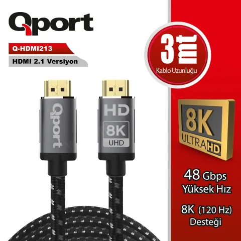 Qport Q-Hdmı213 Hdmı 2.1 8k V Altın U&ccedil;lu Kblo 3 Mt