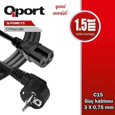Qport Q-Powc15 1.5m C15 Power Guc Kablosu