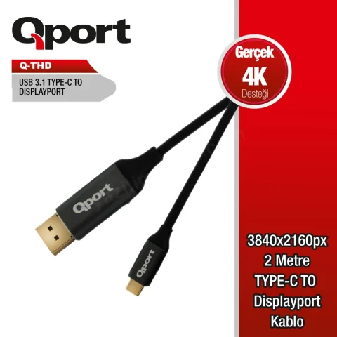 Qport Q-Thd Type-C To Dısplay Port 4k 2mt Cevırıcı Kablo