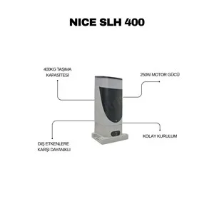 Nice SLH 400 Kit kayar kapı motoru; 400 kg taşıma kapasitesi, 250W motor g&uuml;c&uuml;, kolay kurulum ve dış etkenlere dayanıklı yapı ile g&uuml;venli kullanım sunar. , NiceSLH400KayarKapıMotoru , NiceSLH400SiteGirişi , NiceKayarKapıMotoruBah&ccedil;eKapısı , SlimKasaKayarKapıMotoru , NiceOtomasyonVillaGirişi , KayarKapıMotoruOtoparkGirişi