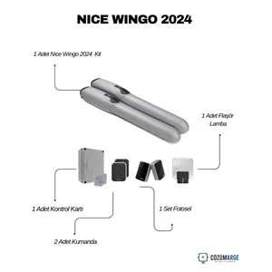 Nice Wingo 2024 kit; 2 metre/200 kg kapasiteli kanatlı kapı motoru, kontrol kartı, 2 kumanda, fotosel ve flaş&ouml;r lamba ile tam otomasyon &ccedil;&ouml;z&uuml;m&uuml;. , NiceWingo2024 , NiceWingoKit , KanatlıKapıMotoru , DaireselKapıMotoru , NiceOtomasyon