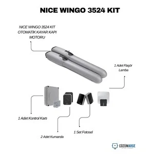 Nice Wingo 3524 Kit, 3,5 metre kanat genişliği ve 500 kg taşıma kapasitesiyle dairesel bah&ccedil;e kapıları i&ccedil;in geliştirilmiş y&uuml;ksek performanslı bir otomasyon sistemidir. 24V DC motor yapısı sayesinde ısınma yapmadan yoğun kullanıma imkan tanır. Engel tanıma &ouml;zelliği ve yumuşak kalkış-duruş fonksiyonu ile maksimum g&uuml;venlik ve mekanik koruma sağlar. Akıllı kontrol &uuml;nitesi &uuml;zerinden kolayca programlanabilen bu sistem, sessiz &ccedil;alışma prensibi ve estetik tasarımıyla villa, site ve apartman girişleri i&ccedil;in hem konforlu hem de uzun &ouml;m&uuml;rl&uuml; bir &ccedil;&ouml;z&uuml;m sunar. , NiceWingo3524 , Wingo3524Kit , KanatlıKapıMotoru , DaireselKapıMotoru , NiceOtomasyon , 24VKapıMotoru