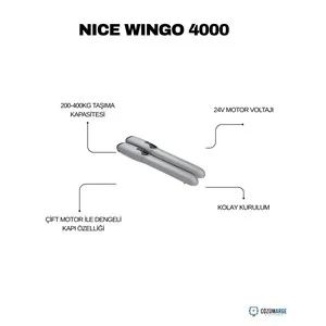 Nice Wingo 4000 KİT kanatlı kapı motoru; 200-400 kg taşıma kapasitesi, 24V motor, &ccedil;ift motor dengesi ve kolay kurulumla g&uuml;venli otomasyon sağlar. , NiceWingo4000 , Wingo4000Kit , KanatlıKapıMotoru , DaireselKapıMotoru , NiceOtomasyon , SiteGirişiKapıMotoru , VillaGirişiOtomasyon , KolayKurulumMotor